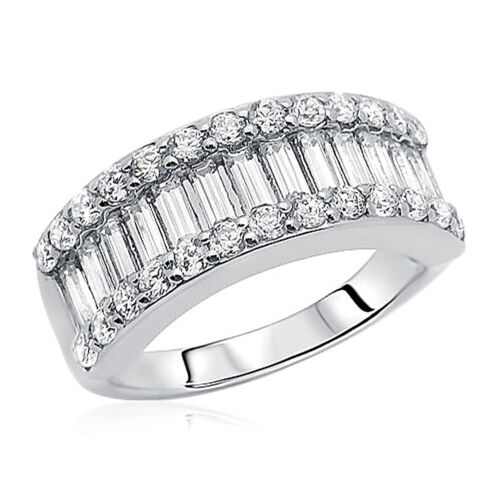 8.5mm Rhodium Plated Silver Wedding Ring Baguette CZ Anniversary Engagement Band