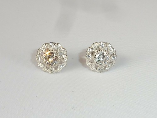 Ladies Victorian Design Sterling 925 Solid Silver White Sapphire Stud Earrings