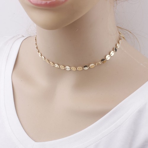 Simple Gold Silver Chain Round Circle Choker Necklace Coin Chocker Necklace