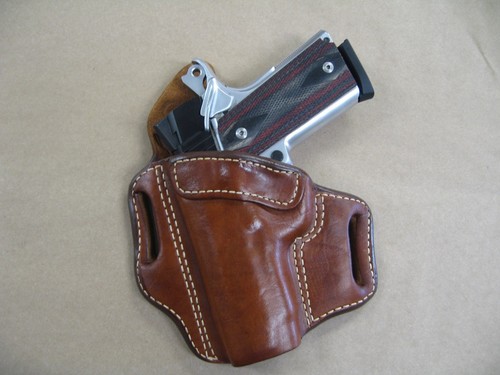 Kimber Ultra Carry 1911 OWB Leather 2 Slot Molded Pancake Belt Holster TAN LEFT