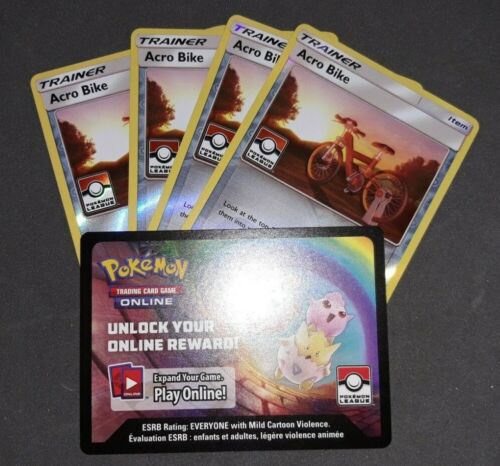 PTCGO Pokemon League Promo Acro Bike Card Playset of 4 Reverse Rev Foil NM