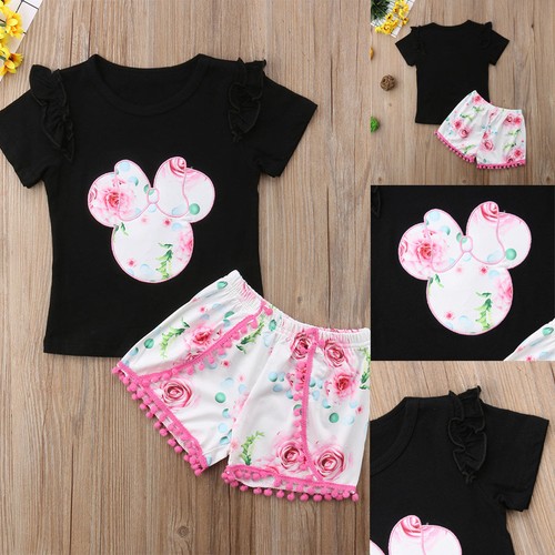 Pants Shorts Sunsuit Outfit Set Kid Baby Girl Minnie Mouse Clothes T-shirt Tops