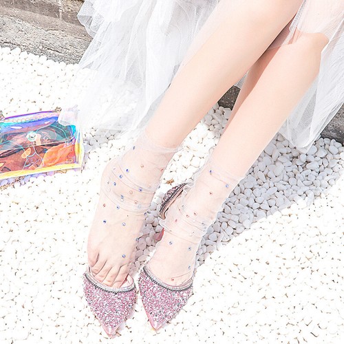 Süß Punkte Tüll Socken Damen Transparent Dünn Lange Buchse Spitzenkleid
