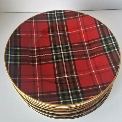 222 fifth Wexford Plaid Red Salad Plate Set Of 8 New