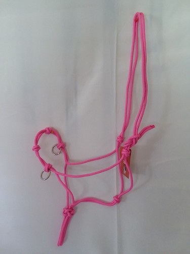 Hot Pink 4 Knot Horsemanship Training Bitless Bridle Rope Halter Side Pull Rings