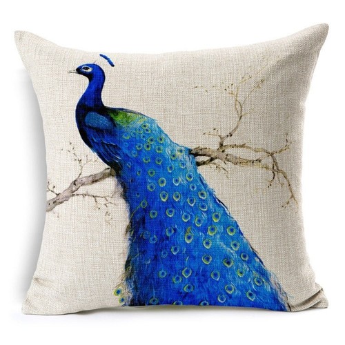 Vintage Peacock /& Flowers Pillow Case Cotton Linen Sofa Cushion Cover Home Decor