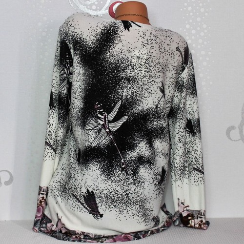 Pullover da Donna Tunica Maglietta Manica Lunga GLITTER LIBELLULE XL//XXL 46 48