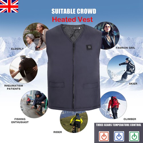 Unisex Electric Battery Heated Heating Vest Winter Warm Up Jacket USB Pocket UK