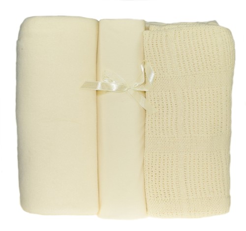 Soft Nursery Cot Bed Bedding 3 Piece Set Fleecy /& Cellular Blanket Fitted Sheet