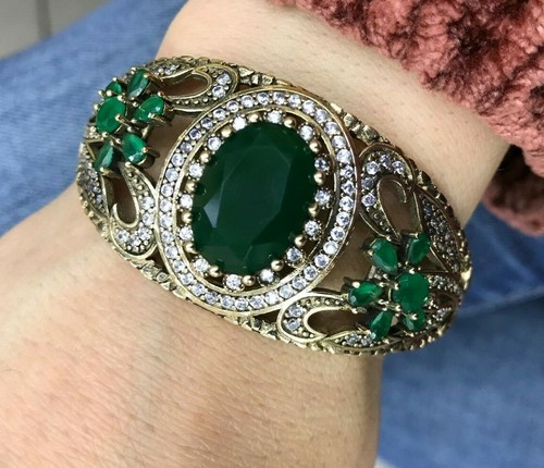 Turc fait main Émeraude Argent sterling 925K Bracelet
