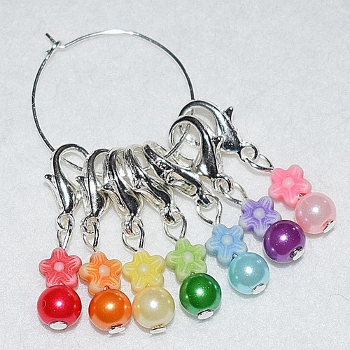 Set 7 perla vetro colorato fiore all/'uncinetto lavoro a maglia contatore Clip Stitch Markers