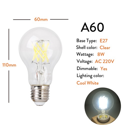 Dimmable E27 LED Filament Bulb A60 G45 4W 8W Vintage Edison Light Lamps AC 220V