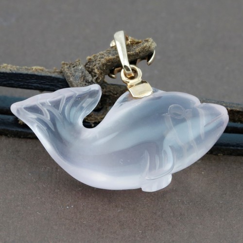 Genuine 18CT Rose Gold Ross Quartz Dolphin Diamonds Bail Pendant
