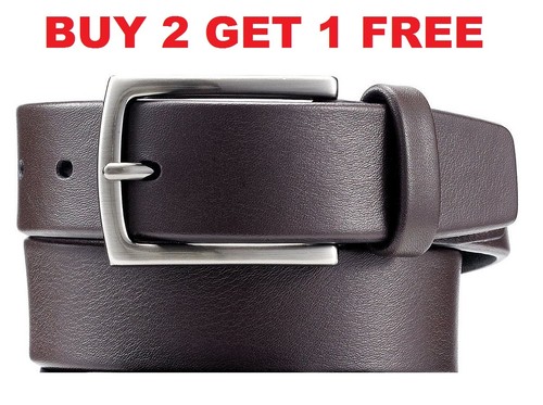 Men/'s Black Brown Casual Dress Genuine Leather Belt w// Buckle Size S M L XL New