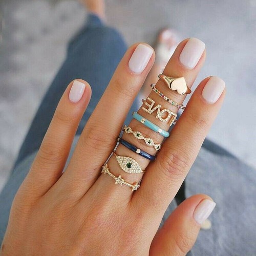 8 Pcs Gold Midi Doigt Anneau Set Crystal Heart Star Boho Knuckle Anneaux Bijoux