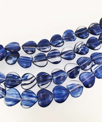 SIX pieces Shimmering heart beads Dark blue Rutilated Quartz heart beads