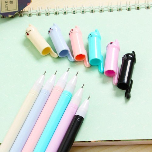 set Cat Gel Pen Schwarz Ink Pens Kawaii Stationery School 6pcs