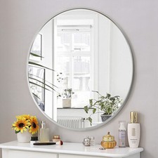 Large Silver Framed Round Geometric Wall Mirror Modern Circle Glass Decor 40cm