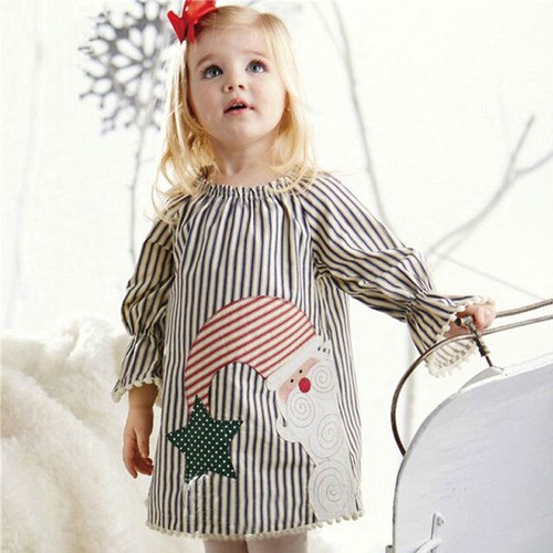 Christmas Outfits Clothes Toddler Kids Baby Girls Santa Striped Princess Dress