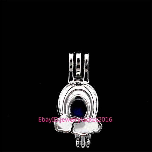 5X-K654 Rainbow Locket Pendant Pearl Beads Cage Charms