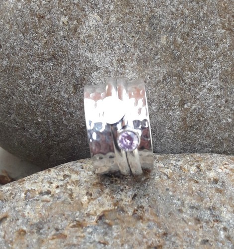 Rose Quartz 925 Sterling Silver Spinner Ring Meditation Ring Size SRR29