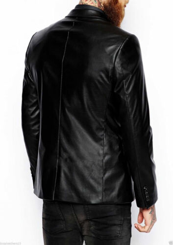 Da Uomo Nero Pelle di Agnello Morbida Pelle Blazer Vera Pelle Cappotto Slim Fit