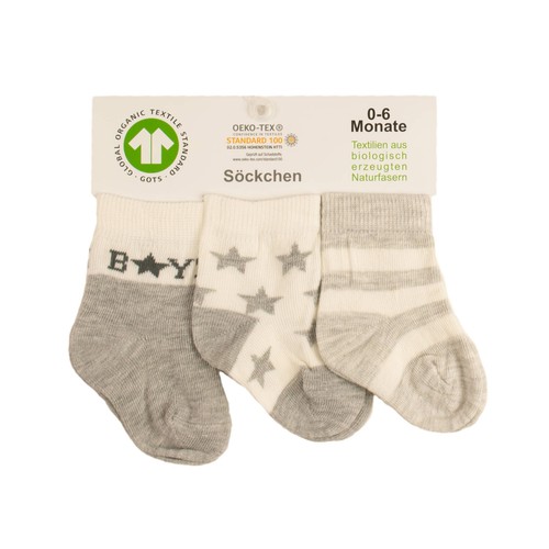 Baby BIO Söckchen aus organischer Baumwolle 3er Pack Stern-Motiv