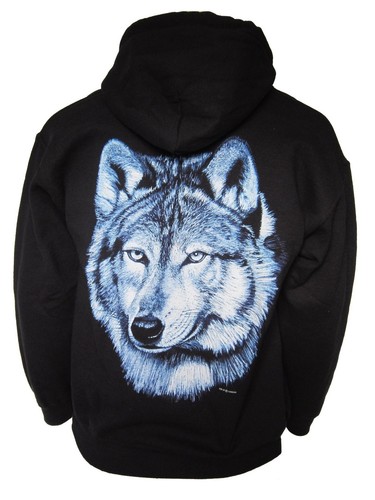 Lone Blue Wolf Husky Wildlife Biker Western Hooded Zip Top Black Unisex Hoody