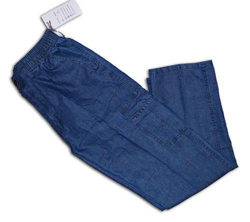 JEANS PANTALON HOMMES PANTALON POCHES POCHES ÉLASTIQUE TOILE DE COTON ÉTÉ BLEU