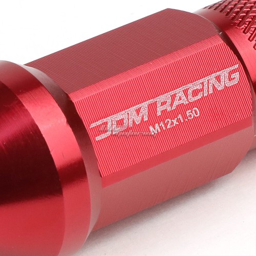 20PCS 50MM RED ALUMINUM 25MM OD M12X1.5 CONICAL OPEN-END LUG NUTS+ADAPTER