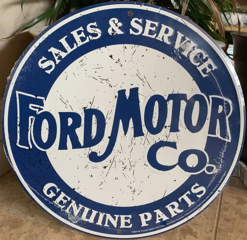 Ford Motor Co Sales Service 12/" Round Aluminum Metal Sign Garage Embossed Decor