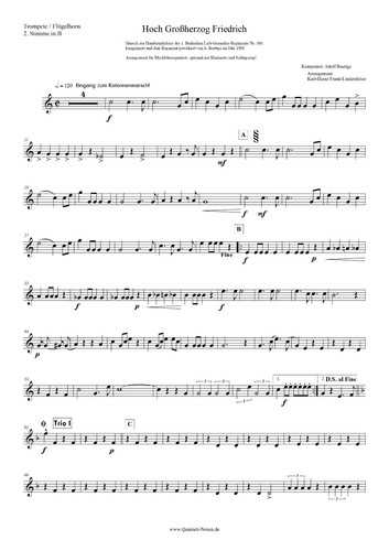 Noten Schlgz Hoch Großherzog Friedrich Marsch für Blechbläserquintett Klar.