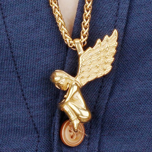 Women Cross Chain Goddess Fairy Wings Pendant Dropper Necklace Jewelry LH