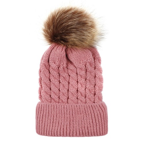Eltern-Kind Beanie Mütze Mutter und Baby Strickmütze Pom Wintermütze Bommelmütze