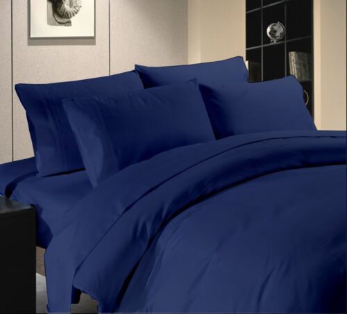 1000 TC Egyptian Cotton 8,10,12,15 Inch Deep Pocket Navy Solid Bedding Items 