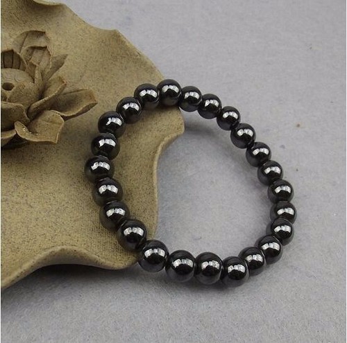 Elastic Black Magnet Bracelet 7.8/"8mm chain Beads Link Charm Fashion Jewelry