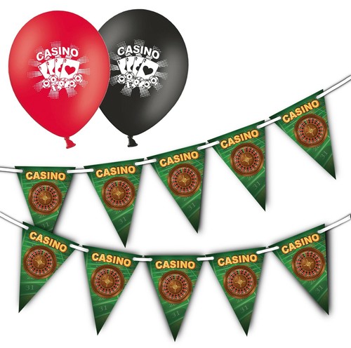 roulette bunting /& Assorted Casino Printed Latex Balloons pack of 6 Casino