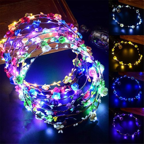 LED Blumen Kranz Haarband Blüten Haarkranz Stirnband Haarschmuck Party Hochzeit
