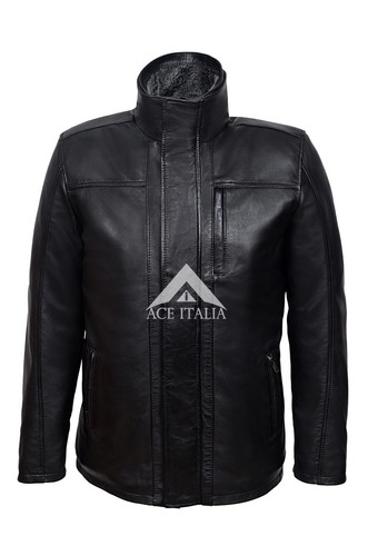 Men/'s Black Classic Winter On Road Warm Real Soft Leather Biker Jacket 2675