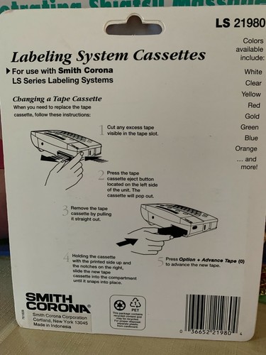 LS-21980 pack of 2 Details about / SMITH CORONA Labeling System Cassettes NEW Black ink