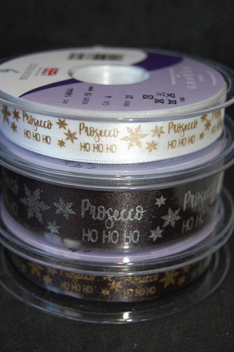 Prosecco Ho Ho Ho Fizz Metallic 15//25mm 3 Mtrs Christmas Ribbon//Trim//Gift Wrap