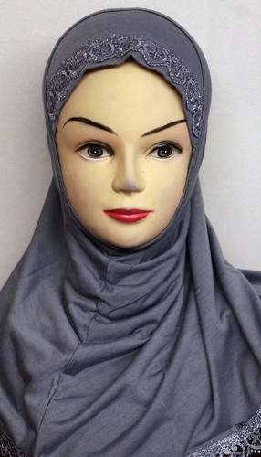 New Girls Kids Beautiful One Piece Plain Muslim Islamic Lace Hijab Scarf Stole