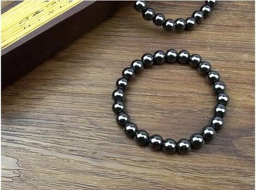 Elastic Black Magnet Bracelet 7.8/"8mm chain Beads Link Charm Fashion Jewelry