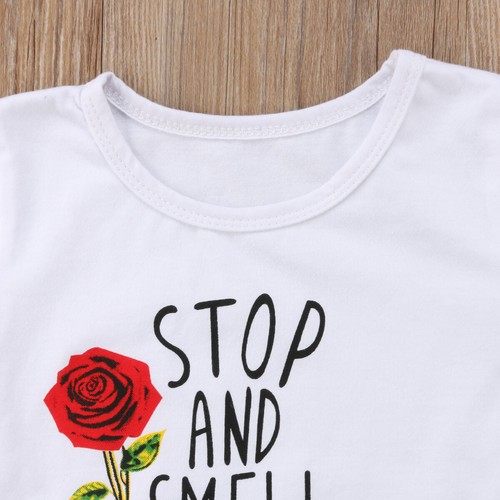 Bébé filles été Tops T-shirt Denim Roses Robe 2Pcs Tenues Vêtements