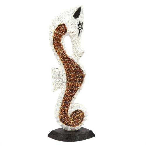 SH-002-06 FAIR TRADE 60cm Carved Wooden Seahorse White Gold