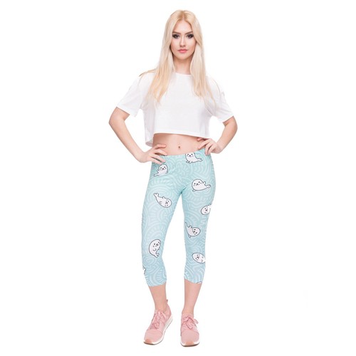 Girl Capri Leggings White Seal 3D Graphic Print Casual Cropped Trousers