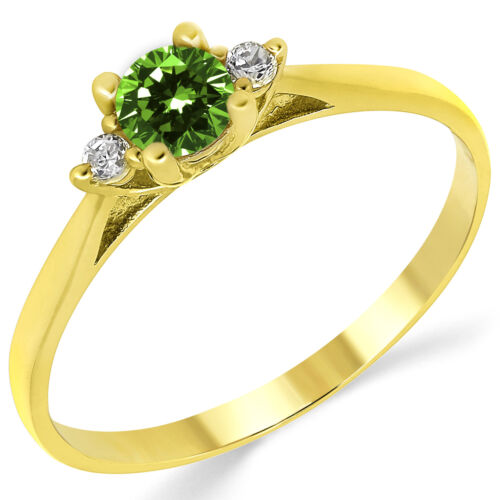 14K Solid Yellow Gold Lab Created Emerald Three Stone Engagement Promise Ring