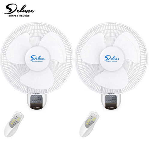 2 Pack 16'' Digital Wall Mount Fan with Remote 3 Oscillating Modes 2 Exhaust 