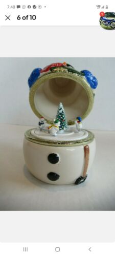 NEW Details about  / Mr Christmas Porcelain Santa and Snowman Hinged Wind Up Animated Music Box