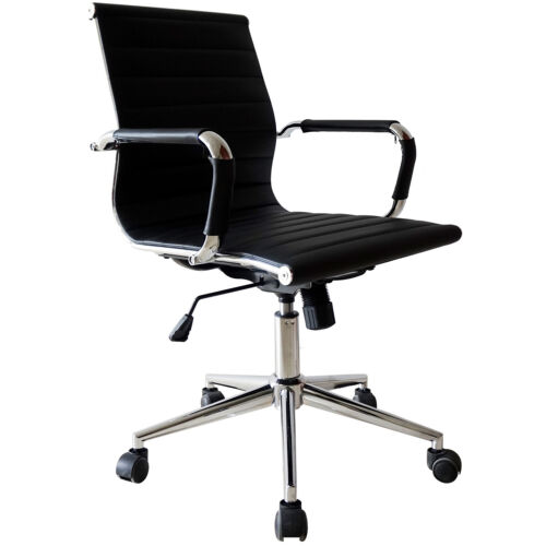 Modern PU Leather Office Chair Ribbed Low Mid Back Design Conference Room